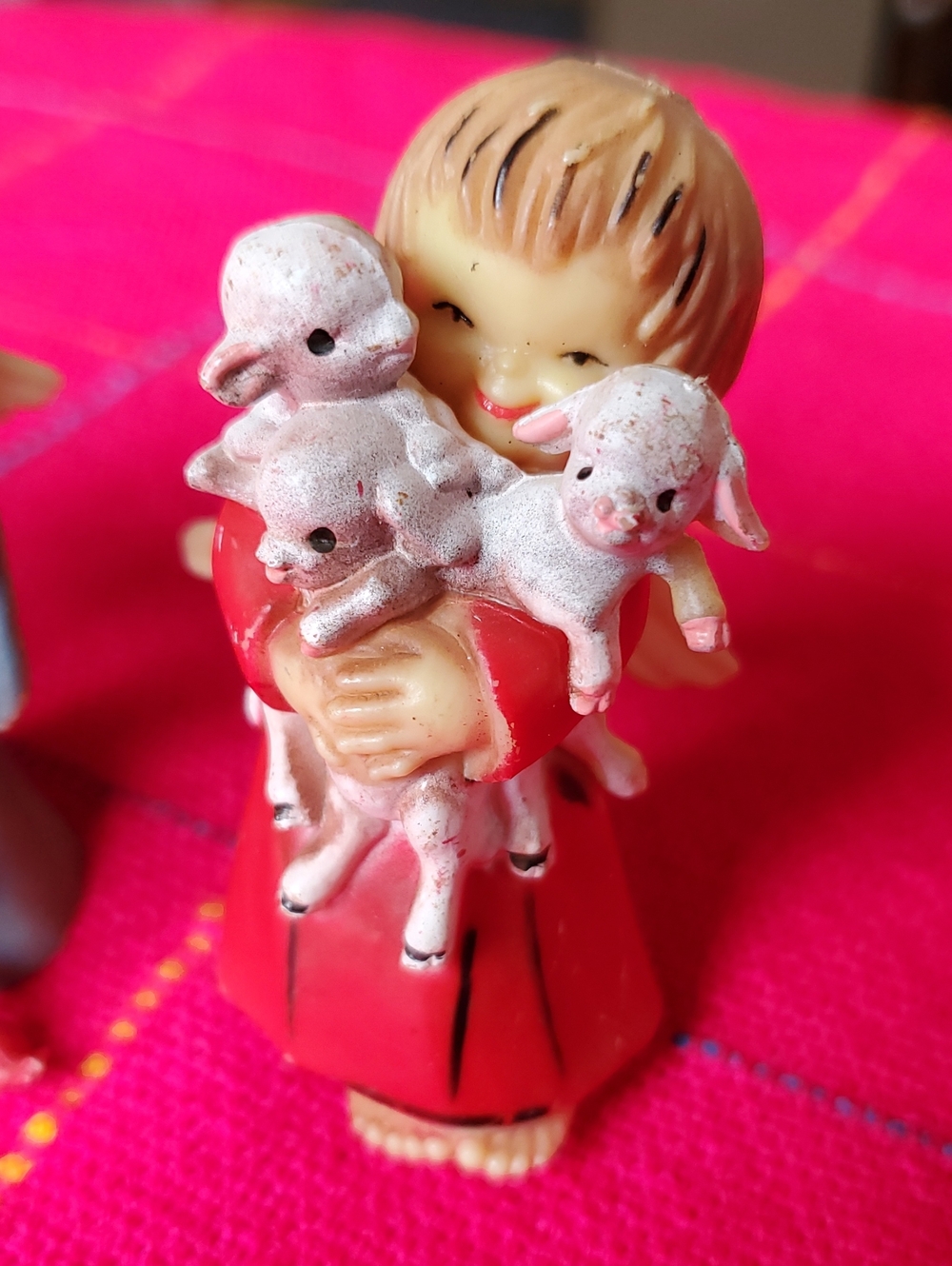 Set of 4 Hand-Painted Angel Figurines - Red, Green, Blue, Pink 1960s